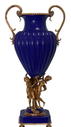 Casa Padrino Luxus Porzellan Vase im Barock Stil, Dunkelblau und Bronze, 39 x 28,3 x H. 78,7 cm