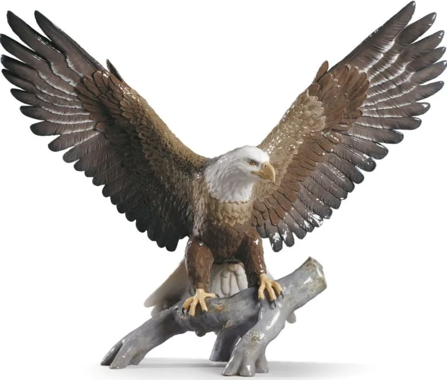 Casa Padrino Luxus Porzellan Weißkopfseeadler Skulptur Mehrfarbig 57 x H. 48 cm - Handbemalte Adler Deko Figur