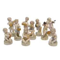 Casa Padrino Luxus Porzellan Figuren Set 10 Musizierende Putten Weiß / Bunt / Gold 7 x H. 11 cm - Porzellanfiguren Kapelle - Barock Deko