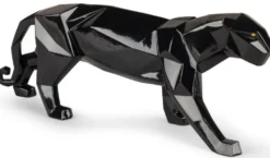 Casa Padrino Luxus Porzellan Panther Skulptur Schwarz glasiert 50 x 12 x H. 19 cm - Hangefertigte Deko Figur aus feinstem spanischen Porzellan - Luxus Deko Accessoires