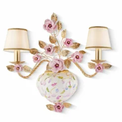 Casa Padrino Luxus Porzellan Doppel Wandleuchte Bunt / Gold / Beige H. 55 cm - Made in Italy