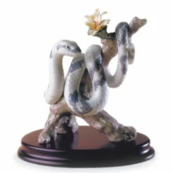 Casa Padrino Luxus Porzellan Deko Figur Schlange auf Ast Bunt / Braun 18 x 14 x H. 19 cm