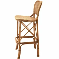 Casa Padrino Luxus Rattan Barstuhl Braun H. 104,5 cm - Rattan Bar Möbel
