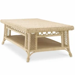Casa Padrino Luxus Rattan Couchtisch Naturfarben 140 cm - Rattan Wohnzimmer Möbel