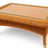 Casa Padrino Luxus Rattan Couchtisch mit Glasplatte Honigfarben 98 cm - Hotel Möbel - Rattan Möbel - Luxus Möbel