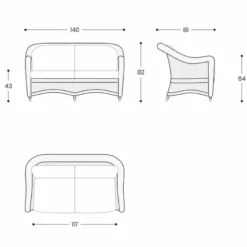 Casa Padrino Luxus Rattan 2er Sofa Honigfarben / Weiß / Blau 140 cm - Rattan Möbel
