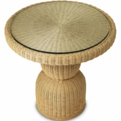 Casa Padrino Luxus Rattan Esstisch Naturfarben Ø 80 cm - Rattan Esszimmer Möbel