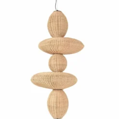 Casa Padrino Luxus Rattan LED Hängeleuchte Naturfarben H. 147 cm - Luxus Pendelleuchten