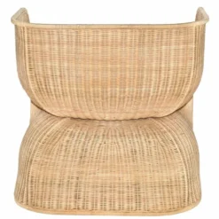 Casa Padrino Luxus Rattan Lounge Sessel mit Kissen Naturfarben / Weiß - Rattan Möbel