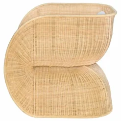 Casa Padrino Luxus Rattan Lounge Sessel mit Kissen Naturfarben / Weiß - Rattan Möbel