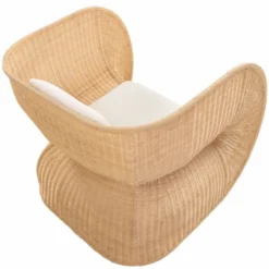 Casa Padrino Luxus Rattan Lounge Sessel mit Kissen Naturfarben / Weiß - Rattan Möbel