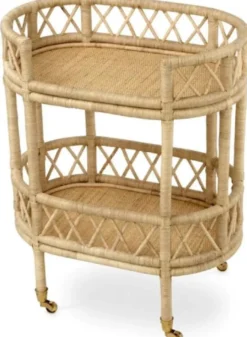 Casa Padrino Luxus Rattan Servierwagen Naturfarben 70 x 44 x H. 88 cm