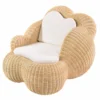 Casa Padrino Luxus Rattan Sessel mit Kissen Naturfarben / Weiß - Rattan Möbel