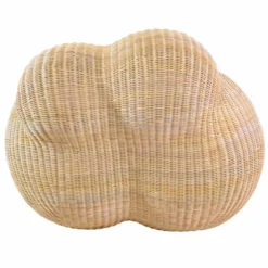 Casa Padrino Luxus Rattan Sessel mit Kissen Naturfarben / Weiß - Rattan Möbel