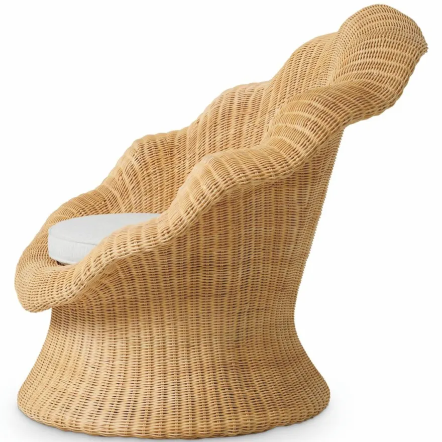 Casa Padrino Luxus Rattan Sessel Naturfarben / Creme - Rattan Wohnzimmer Möbel