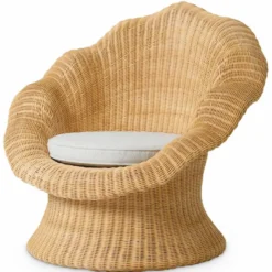 Casa Padrino Luxus Rattan Sessel Naturfarben / Creme - Rattan Wohnzimmer Möbel