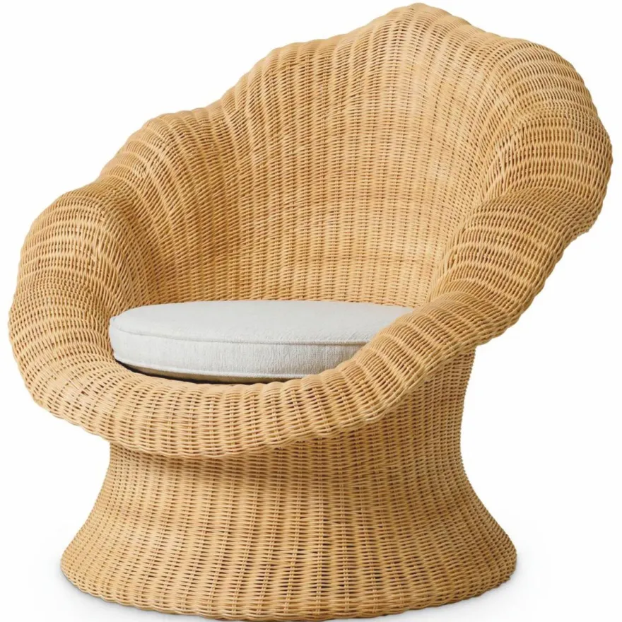 Casa Padrino Luxus Rattan Sessel Naturfarben / Creme - Rattan Wohnzimmer Möbel