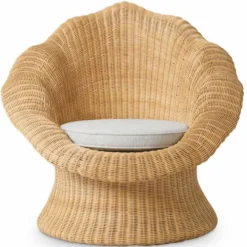 Casa Padrino Luxus Rattan Sessel Naturfarben / Creme - Rattan Wohnzimmer Möbel