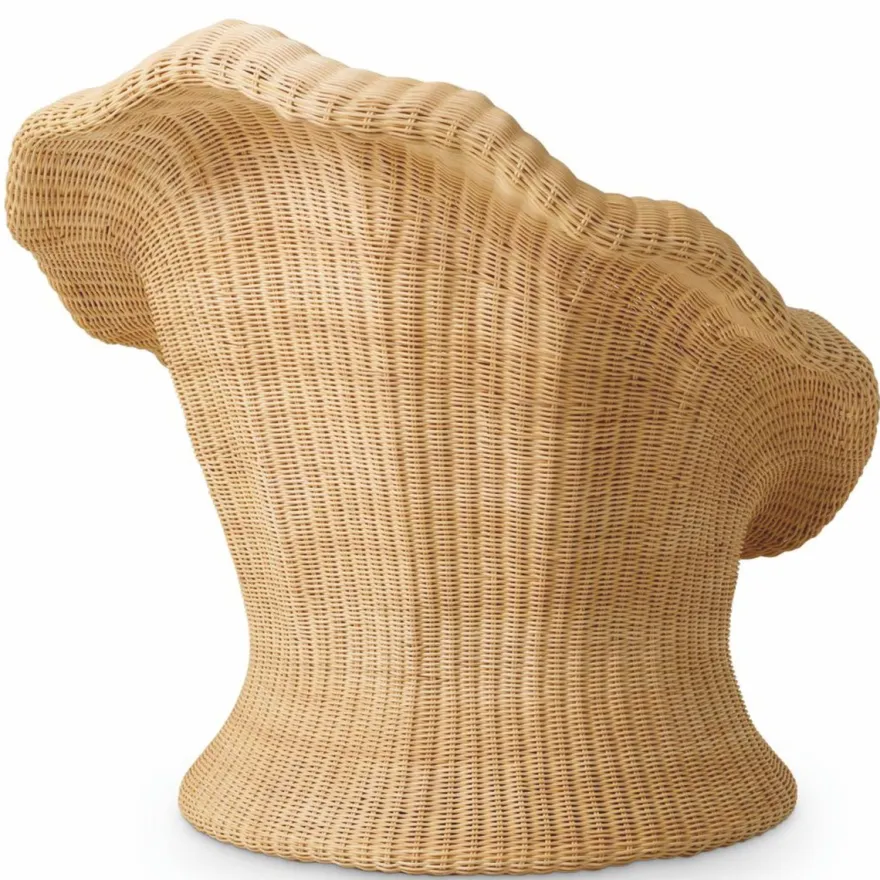 Casa Padrino Luxus Rattan Sessel Naturfarben / Creme - Rattan Wohnzimmer Möbel