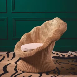 Casa Padrino Luxus Rattan Sessel Naturfarben / Creme - Rattan Wohnzimmer Möbel