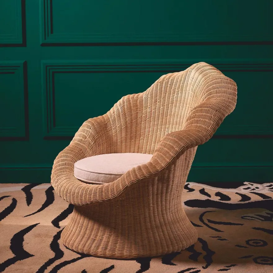 Casa Padrino Luxus Rattan Sessel Naturfarben / Creme - Rattan Wohnzimmer Möbel
