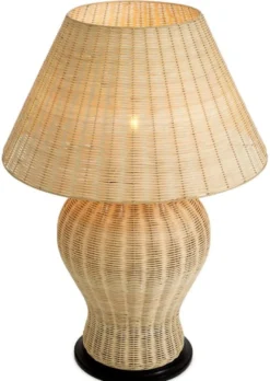 Casa Padrino Luxus Rattan Tischleuchte Naturfarben / Schwarz Ø 66,5 x H. 96,5 cm