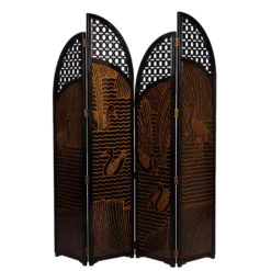 Casa Padrino Luxus Raumteiler Schwarz / Gold Enten im See Motiv 184 x H 206 cm - Vintage Style Paravent