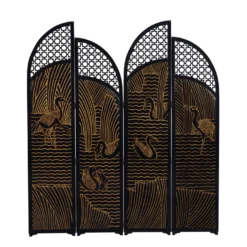 Casa Padrino Luxus Raumteiler Schwarz / Gold Enten im See Motiv 184 x H 206 cm - Vintage Style Paravent