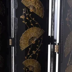 Casa Padrino Luxus Raumteiler Schwarz / Gold 220 x 3 x H. 182 cm - Faltbarer Massivholz Paravent im chinesischen Stil - Schlafzimmer Möbel - Hotel Möbel - Luxus Möbel