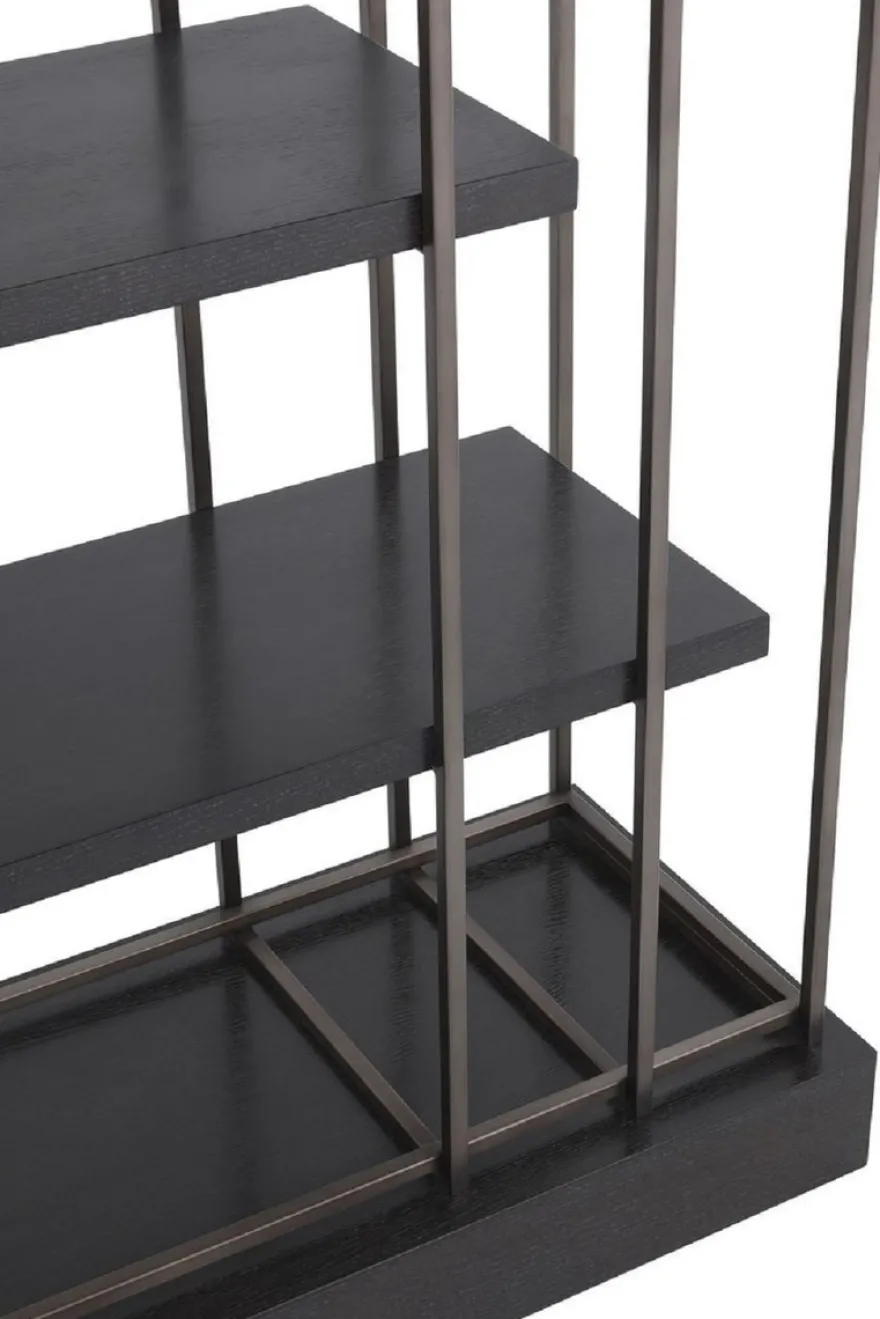Casa Padrino Luxus Regalschrank Schwarz / Bronze 166 x 45 x H. 222 cm - Bücherschrank - Wohnzimmerschrank - Büroschrank