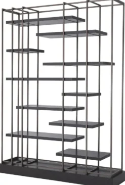 Casa Padrino Luxus Regalschrank Schwarz / Bronze 166 x 45 x H. 222 cm - Bücherschrank - Wohnzimmerschrank - Büroschrank