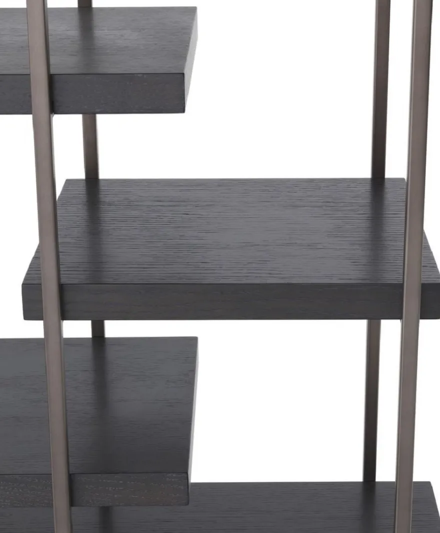Casa Padrino Luxus Regalschrank Schwarz / Bronze 166 x 45 x H. 222 cm - Bücherschrank - Wohnzimmerschrank - Büroschrank