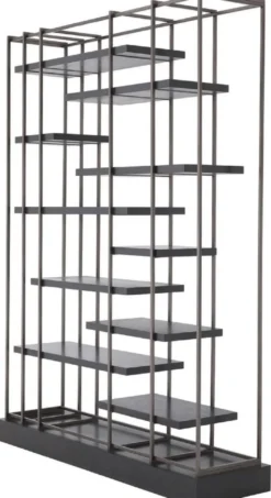 Casa Padrino Luxus Regalschrank Schwarz / Bronze 166 x 45 x H. 222 cm - Bücherschrank - Wohnzimmerschrank - Büroschrank