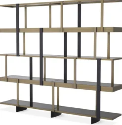 Casa Padrino Luxus Regalschrank Messingfarben / Schwarz 230 x 40 x H. 200 cm - Edelstahl Schrank - Bücherschrank - Wohnzimmer Schrank - Büroschrank - Luxus Möbel