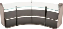 Casa Padrino Luxus Regalschrank Grau / Dunkelbraun / Bronze 141,45 x 105,41 x H. 61,5 cm - Gebogener Schrank mit Glasplatte - Wohnzimmer Möbel - Hotel Möbel - Luxus Möbel