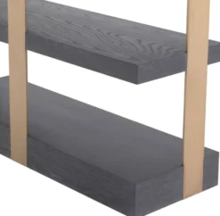 Casa Padrino Luxus Regalschrank Anthrazitgrau / Messingfarben 120,5 x 40 x H. 230 cm - Eichenfurnier Schrank mit Edelstahlrahmen - Bücherschrank - Luxus Wohnzimmer Möbel