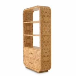 Casa Padrino Luxus Regalschrank mit 2 Schubladen Hellbraun / Antik Messing H. 210 cm