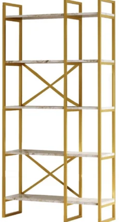 Casa Padrino Luxus Regalschrank mit Marmor Regalen Gold / Weiß 87,5 x 30 x H. 175 cm - Bücherschrank - Wohnzimmer Schrank - Büro Schrank - Wohnzimmer Möbel - Büro Möbel - Luxus Möbel