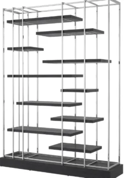 Casa Padrino Luxus Regalschrank Schwarz / Silber 166 x 45 x H. 222 cm - Wohnzimmerschrank - Luxus Möbel