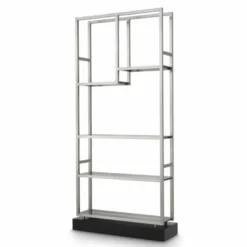 Casa Padrino Luxus Regalschrank mit Glasregalen Silber / Schwarz / Grau H. 240,5 cm - Luxus Möbel
