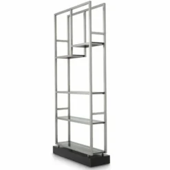 Casa Padrino Luxus Regalschrank mit Glasregalen Silber / Schwarz / Grau H. 240,5 cm - Luxus Möbel