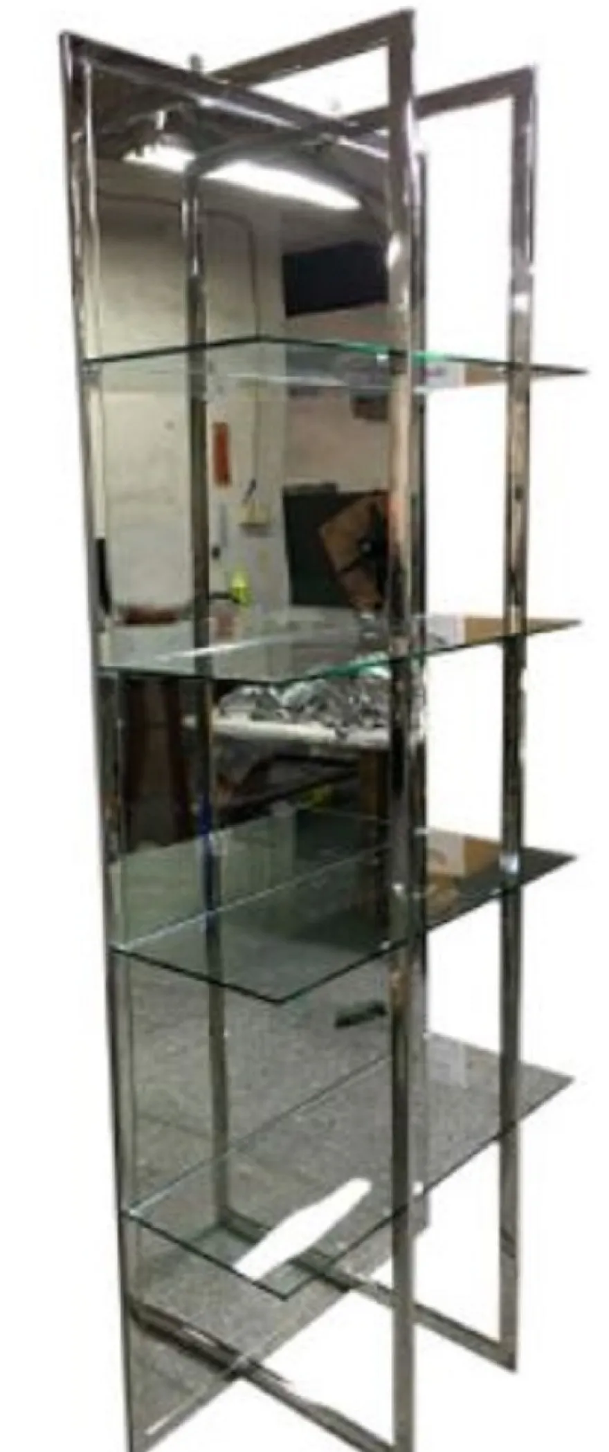 Casa Padrino Luxus Regalschrank Silber 80 x 35 x H. 200 cm - Edelstahl Schrank mit 4 Glasregalen und großem Spiegel - Wohnzimmerschrank - Wohnzimmermöbel