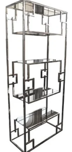 Casa Padrino Luxus Regalschrank Silber 85 x 40 x H. 200 cm - Edelstahl Schrank mit Glasregalen - Wohnzimmerschrank - Wohnzimmermöbel