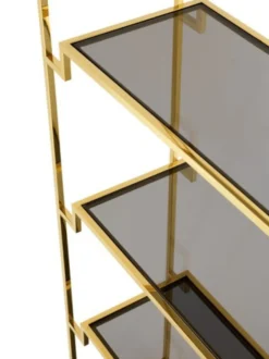 Casa Padrino Luxus Regal Schrank Edelstahl Gold mit Rauchglas B 90 x H 230 cm - Art Deco Design