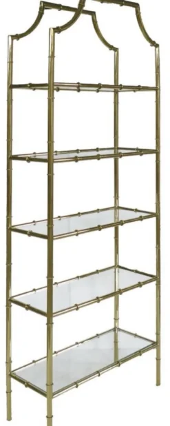 Casa Padrino Luxus Regalschrank Gold 78 x 33 x H. 197 cm - Edelstahl Schrank mit 5 Glasregalen - Luxus Wohnzimmer Möbel