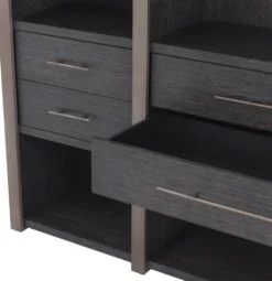 Casa Padrino Luxus Regalschrank mit 6 Schubladen Anthrazitgrau / Bronzefarben 253 x 47 x H. 229 cm - Bücherschrank - Wohnzimmerschrank - Büroschrank - Luxus Schrank