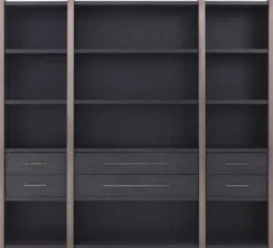 Casa Padrino Luxus Regalschrank mit 6 Schubladen Anthrazitgrau / Bronzefarben 253 x 47 x H. 229 cm - Bücherschrank - Wohnzimmerschrank - Büroschrank - Luxus Schrank