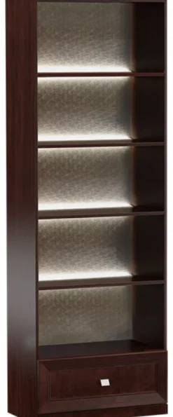 Casa Padrino Luxus Regalschrank Dunkelbraun / Silber 70,4 x 44,2 x H. 225,6 cm - Beleuchteter Büroschrank mit Schublade