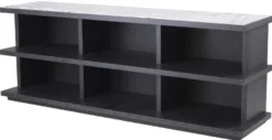 Casa Padrino Luxus Regalschrank Anthrazitgrau / Weiß / Fliederfarben 220 x 55 x H. 80 cm - Edler Massivholz Schrank mit 3 Regalen und Marmorplatten - Luxus Wohnzimmer Möbel