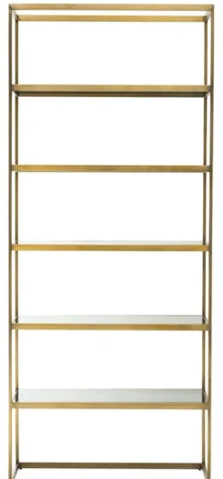 Casa Padrino Luxus Regalschrank Messing / Grau 95 x 40 x H. 225 cm - Edelstahl Schrank mit 5 Glasregalen - Büromöbel - Wohnzimmermöbel